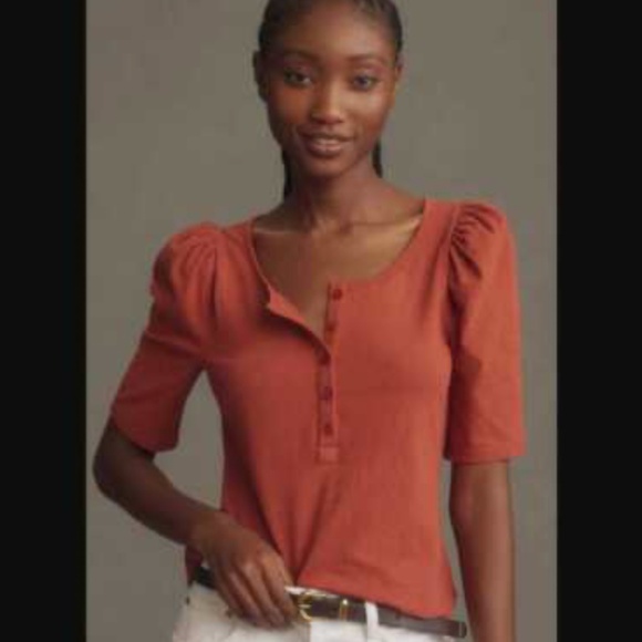 Brand New By Anthropologie Puff-Sleeve Henley Top - Picture 1 of 5